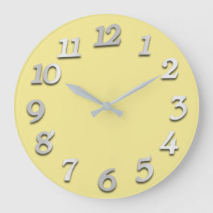 Grande Horloge Ronde Numéros minimaux Gris Gris Canari Jaune Pastel