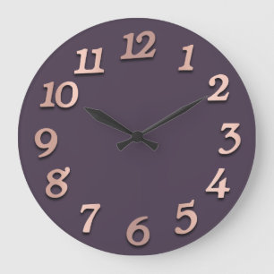 Grande Horloge Ronde Numéros minimaux Rose Gold Purple Plum Metallic 3D