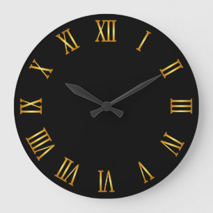 Grande Horloge Ronde Numéros romains à dégradé doré noir