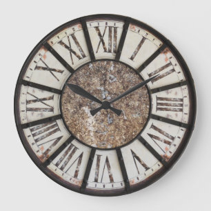 Grande Horloge Ronde Numéros romains antiques Mur de cuisine