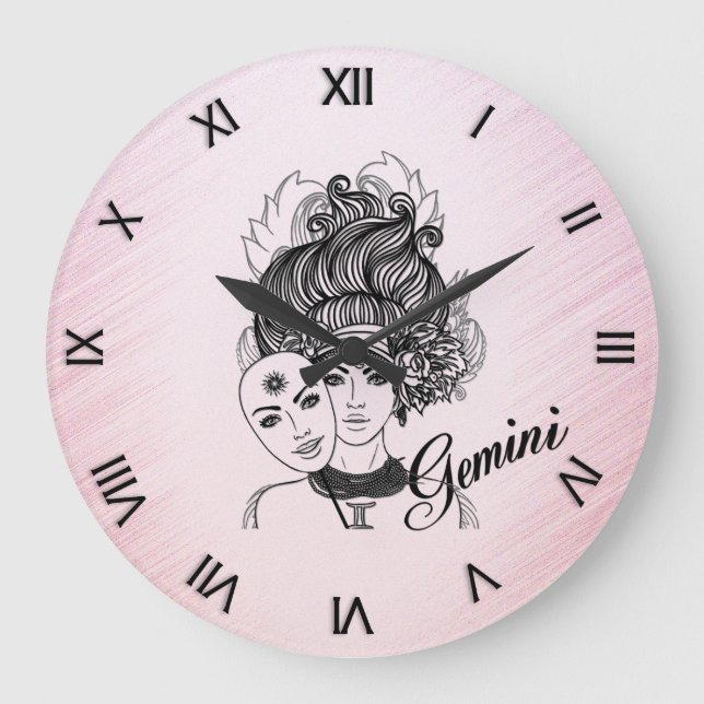Grande Horloge Ronde Numéros romains Gemini Masqué Lady Zodiac rose (Recto)