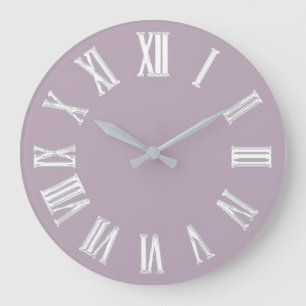 Grande Horloge Ronde Numéros romains minimaux métalliques Gris argenté