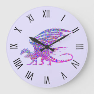 Grande Horloge Ronde Numéros romains violets de dragon de mosaïque Extr