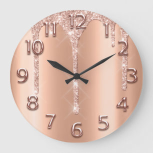 Grande Horloge Ronde Numéros Roses Gold Arabe Parties scintillant Cuiv