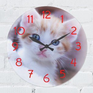 Grande Horloge Ronde Numéros rouges modernes pour votre photo