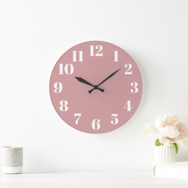 Grande Horloge Ronde Numéros tendance rose poussiéreux (Maison)