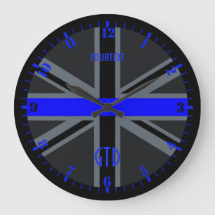 Grande Horloge Ronde Numérotation personnalisée en ligne bleue mince Un