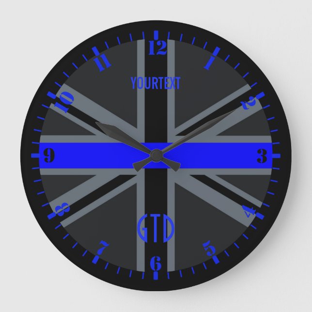 Grande Horloge Ronde Numérotation personnalisée en ligne bleue mince Un (Recto)