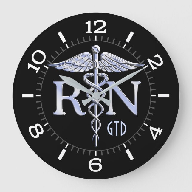 Grande Horloge Ronde Nurse RN Caduceus Monogram Dial Style on Black (Recto)