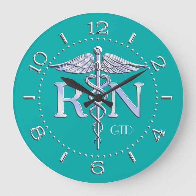 Grande Horloge Ronde Nurse RN Caduceus Monogram Dial Style on Turquoise (Recto)