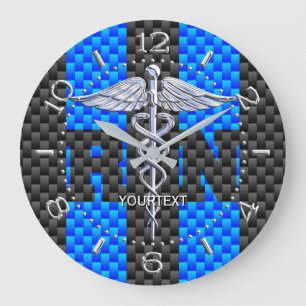 Grande Horloge Ronde Nurse RN Caduceus Personalized Style bleu carbon