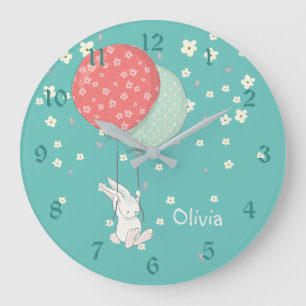 Grande Horloge Ronde Nursery Lapin Fantaisiste