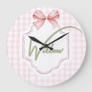 Grande Horloge Ronde Nursery personnalisé pour bébé fille avec ruban et
