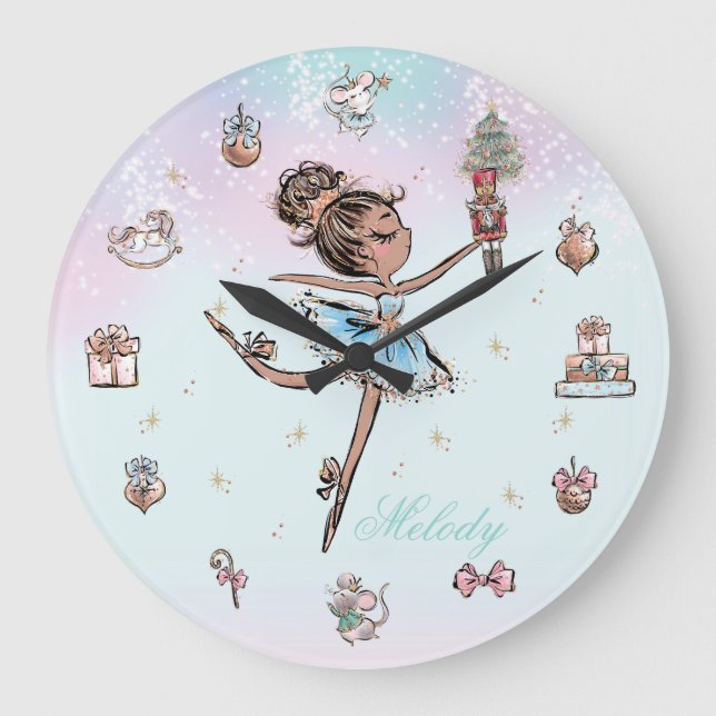 Grande Horloge Ronde Nutcracker Dark Skin Danse Ballet Noël (Recto)