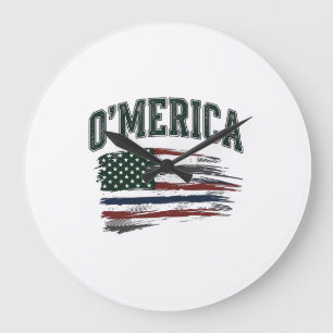 Grande Horloge Ronde O’Merica Chemise Drapeau Détresse Vintage Design_1