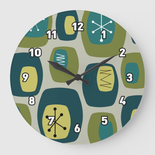 Grande Horloge Ronde Oblongs modernes du milieu du siècle Vert olive (Recto)