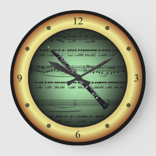 Grande Horloge Ronde Oboe ~ Sheet Music ~ Vert sur Gold Arrière - plan