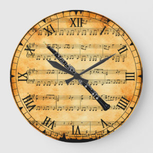 Grande Horloge Ronde Oboe ~ Vintage Sheet Music Arrière - plan ~ Unique