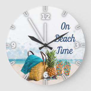 Grande Horloge Ronde Océan de sable Ciel, Scène de plage, Ananas