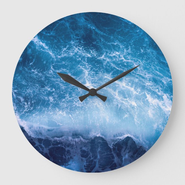 Grande Horloge Ronde Océan - Vagues bleu foncé (Recto)