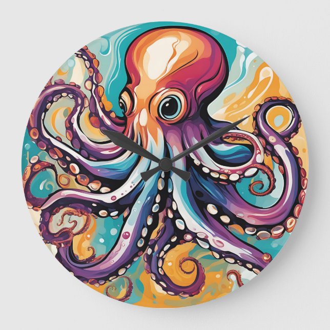 Grande Horloge Ronde Octopus moderne Abstrait (Recto)