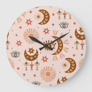 Grande Horloge Ronde Oeil céleste, lune, motif du soleil.