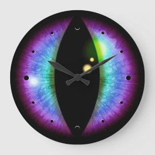 Grande Horloge Ronde Oeil des dragons bleus et violets