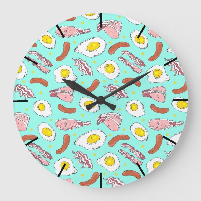 Grande Horloge Ronde Oeufs Bacon Saucisses Cuisine Petit déjeuner Motif (Recto)