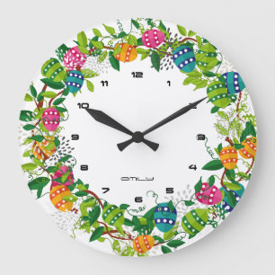 Grande Horloge Ronde OEufs de Pâques colorés couronne