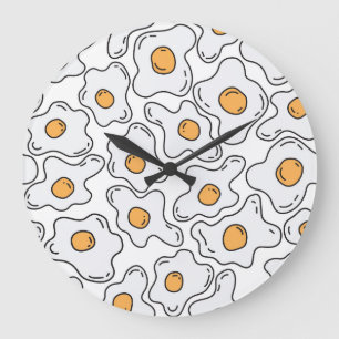 Grande Horloge Ronde Oeufs Levés À La Main Amusants Motif sans couture