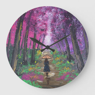 Grande Horloge Ronde Œuvre d'art faite à la main - promenade solitaire