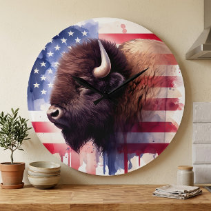 Grande Horloge Ronde Œuvre d'art majestueuse représentant des bisons am