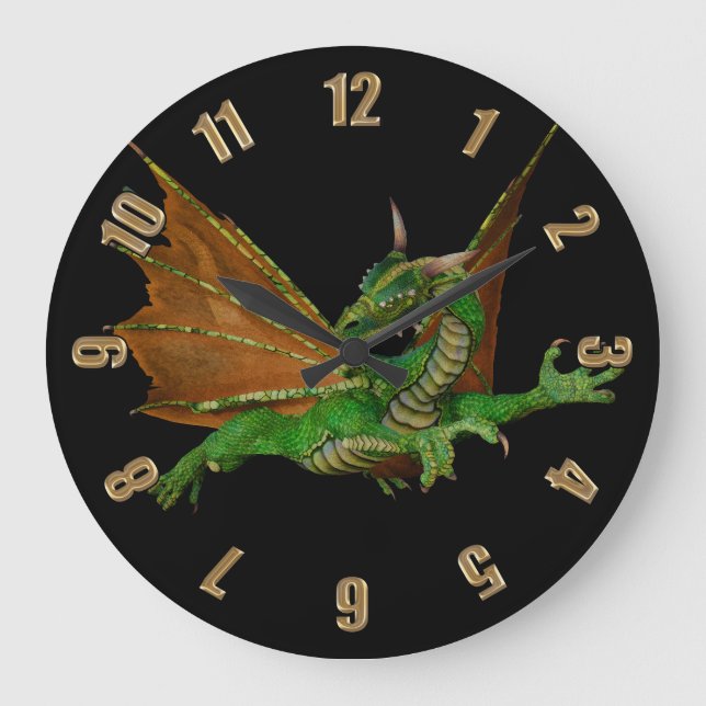 Grande Horloge Ronde Oeuvre d'Imaginaire Dragon Vert (Recto)