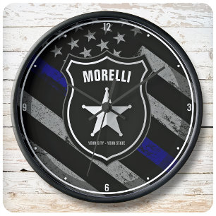Grande Horloge Ronde Officier de police Shérif Cop Flag