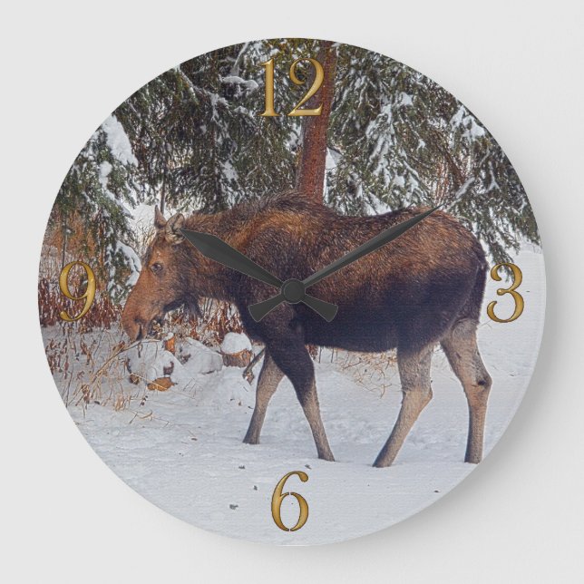 Grande Horloge Ronde Oie canadienne sauvage en neige hivernale V (Recto)