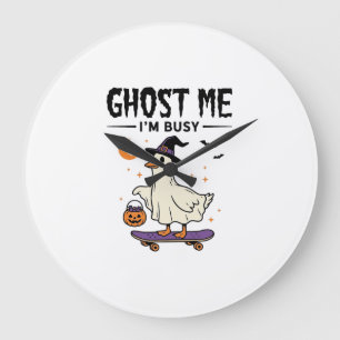 Grande Horloge Ronde Oie d'Halloween Fantôme Je Suis Occupé Skateboard