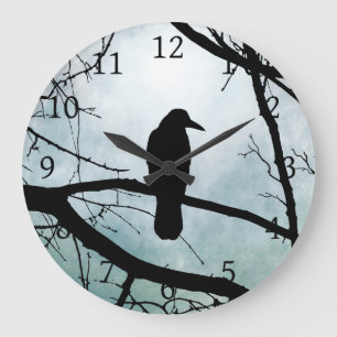 Grande Horloge Ronde oiseau 77 Corbeau