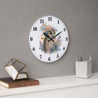 Grande Horloge Ronde oiseau adorant la chouette