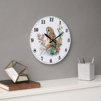 Grande Horloge Ronde oiseau adorant la chouette