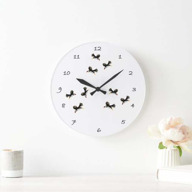 Grande Horloge Ronde Oiseau Art Flying Puffins (Maison)