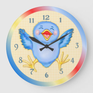 Grande Horloge Ronde Oiseau bleu de bonheur