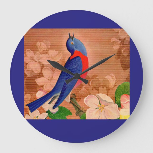 Grande Horloge Ronde oiseau bleu du bonheur (Recto)