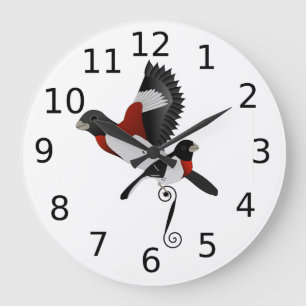 Grande Horloge Ronde Oiseau cardinal de Grosbeak à poitrine Rose