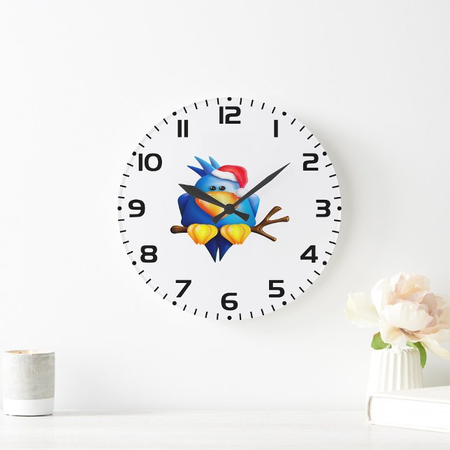 Grande Horloge Ronde Oiseau Dans Un Chapeau De Père Noël (Créateur téléchargé)