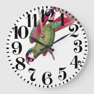Grande Horloge Ronde Oiseau de perroquet de Macaw Tropical Grand nombre