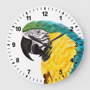 Grande Horloge Ronde Oiseau de perroquet tropical