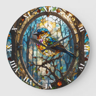 Grande Horloge Ronde Oiseau en verre doux Imaginaire