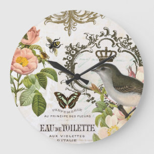 Grande Horloge Ronde Oiseau français vintage avec l'horloge murale de