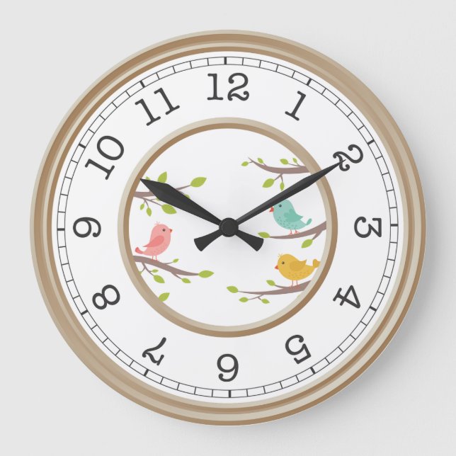 Grande Horloge Ronde Oiseaux colorés sur les Branches (Recto)