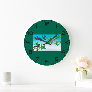 Grande Horloge Ronde Oiseaux Dans Un Arbre